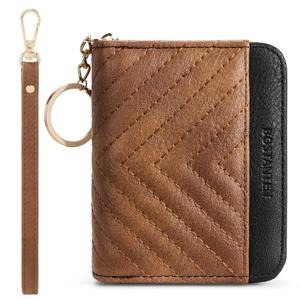 BOSTANTEN Credit Card Holder Wallet RFID Blocking Leather Small Wallet for Women Zipper Keychain Wallet with Wristlet Brown＆Black