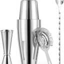 X Home Cocktail Shaker Set, Professional 4-Piece Bartender Kit with Boston Shaker, Hawthorne Strainer, Double Measuring Cocktail Jigger, and 10-inch Mixing Spoon, Bartender's Choice