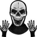 Adult White Skull Mask and Skeleton Gloves Costume Accessories for Halloween Masquerade Themed Parties