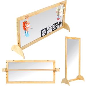 3-in-1 Montessori Mirror Baby Wall with Wooden Baby Pull Up Bar  Safe, Shatterproof & Versatile for Babys Development (Dolls not Include)