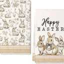 Beige Bunny Easter Kitchen Towels Set of 2,Rabbits Spring Dish Hand Towels Farmhouse Indoor Outdoor Holiday Seasonal Decorations DD087