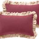 patdrea Rhodo Shabby Chic Decorative Throw Pillow Covers 12x20 Set of 2,Farmhouse Linen Pillow Covers with Ruffles,Rectangle Sturdy Throw Pillow Case for Couch Sofa Bed Living Room (Coomburg Rose)