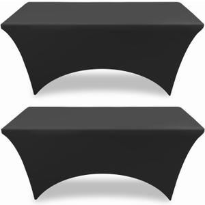 PureFit Spandex Black Table Covers 6ft Fitted Table Clothes for 6 Foot Rectangle Tables, Elastic Massage Stretch Wrinkle Free Tablecloth for Party, Wedding, Birthday, Vendor Stand, 2 Pack