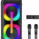 Karaoke Machine with 2 Wireless Microphones, Dual 60W 6.5"Subwoofer & 400W Peak Big Loud Bluetooth Party Speaker with Disco Lights, Portable PA System with TWS Stereo Sound & Deep Bass, Gift for All