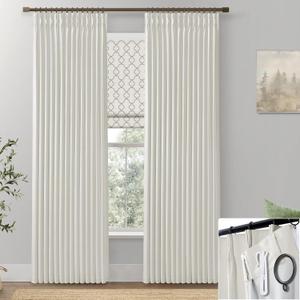 SHINELAND 90 Inch Pinch Pleated Blackout Curtains,Cream Linen Extra Wide Long Farmhouse Block Black Out Curtains for Bedroom Windows Living Room 2 Panels Set (40"W x 90"L (Pack of 2), Natural Cream)
