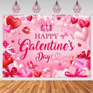 Mocsicka Galentines Day Decorations Banner Pink Happy Galentines Day Backdrop for Girls Gang Party Decorations Photo Booth Props (7x5ft)