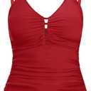 Ocean Blues Women's Retro Tankini Swimsuit Shirring Tummy Control Tankini Top Only (Medium, Red)