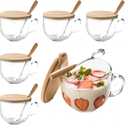 Sliner 6 Sets 16 oz Large Glass Coffee Mugs Gifts with Bamboo Lids Spoons Handle Vintage Clear Glass Tea Cups Jumbo Cute Coffee Bar Accessories for Hot Cold Iced Beverage Latte Glassware