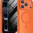 Magnetic for iPhone 17 Pro Max Case Matte with Privacy Screen Protector Compatible with Magsafe Charger, Translucent Matte Phone Case for iPhone 17Pro Max 6.9 inch (Orange)