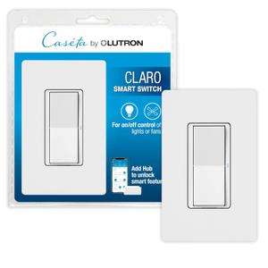 Lutron Claro Smart Light Switch w/ Wall Plate for Caseta Lighting, for LED Lights, Fans, 5 Amp, Single-Pole/3-Way, Neutral Required, DVRFW-5NS-WH-A, White