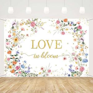 MEHOFOND Love in Bloom Bridal Shower Decorations Backdrop, Wildflower Wedding Shower Background, Spring Floral Engagement Wedding Bachelorette Party Decor Supplies Photo Booth Props 7x5ft