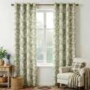 Green Floral Curtains for Living Room 96 Inches Long French Country Green Peony Print on Beige Linen Curtains Light Filtering Cottage Window Treatment Farmhouse Drapes, Pack-2, 50" W X 96" L