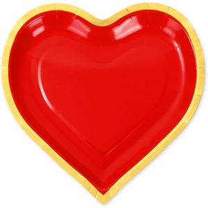 JarThenaAMCS 40Pcs Valentine's Paper Plate Gold Foil Heart Disposable Dessert Plate Red Dinnerware Plate for Wedding Anniversary Party Supplies, 7.3 In