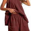 Gozoloma Womens 2 piece Outfits Sleeveless Matching Sets A Line Tank Tops Contrast Stitching High Waist Shorts with Pockets (Medium, W1ne)