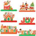 6PCS Christmas Table Decorations, Gingerbread Style Wooden Christmas Decorations, Seasonal Holiday Centerpieces, Winter Tabletop Display for Holiday Celebration, Xmas Home Decor