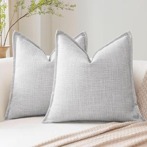 OTOSTAR Pack of 2 Light Grey Decorative Pillow Covers 14x14 Inch Soft Linen Texture Couch Throw Pillows Farmhouse Cushion Covers with Elegant Design for Sofa Bedroom Living Room Home Decor 35 x 35 CM