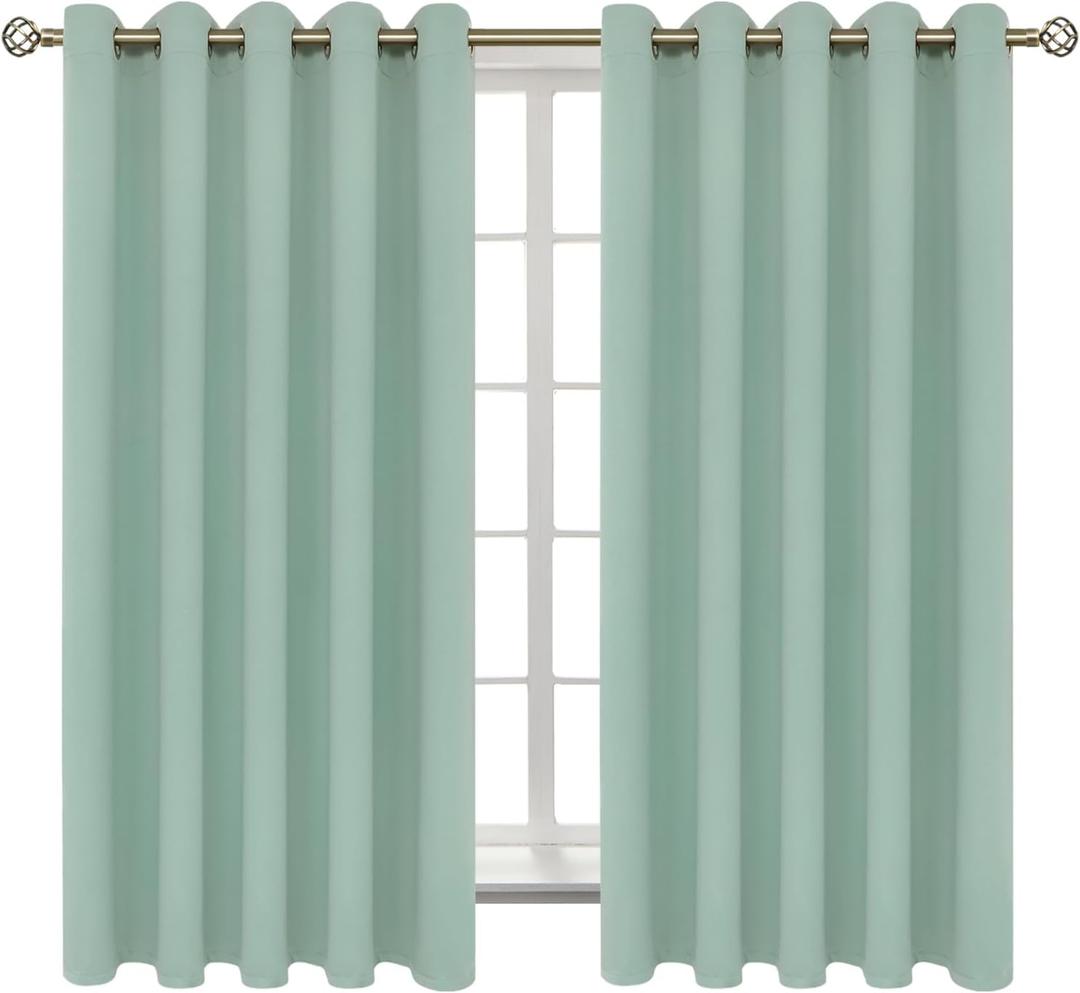 BGment Blackout Curtains - Grommet Thermal Insulated Room Darkening Bedroom and Living Room Curtains, Set of 2 Panels (70 x 63 Inch, Frosty Green)