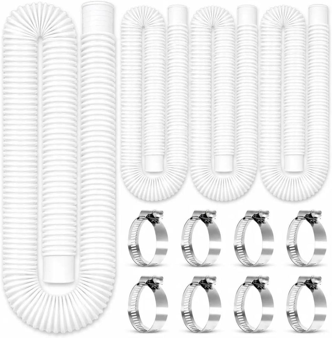 Replacement 1.25"59" Pool Hoses for Above Ground Pools, Above Ground Pool Hoses for Filter Pumps, 4 Pack with 8 Metal Clamps (White)