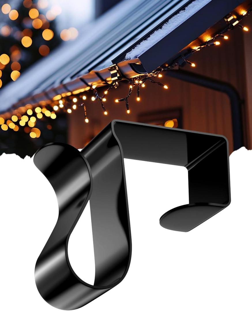 Gutter Clips for Hanging Outdoor Lights: 100 Pcs Metal Black Christmas Light Clips for outside String Lights - Weatherproof Gutter Clips for Xmas Halloween Seasonal Rope Mini Decoration Lights