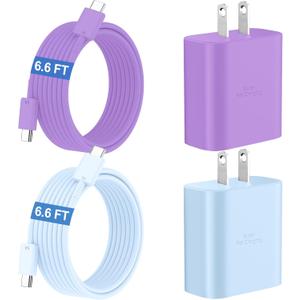 45W Super Fast Charger USB C Android Phone Type C Charger Fast Charging Block with 6.6FT Charge Cord for Samsung Galaxy S25 Ultra/S25+/S24 Ultra/S24+/S23 Ultra/S23+/S22/S21/S20/Note 10, Purple+Blue
