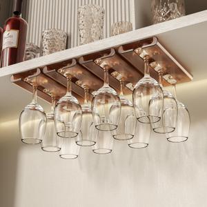 4Pack Wine Glass Rack, Punch-free Under Cabinet Stemware Rack for Kitchen and Bar (Amber)
