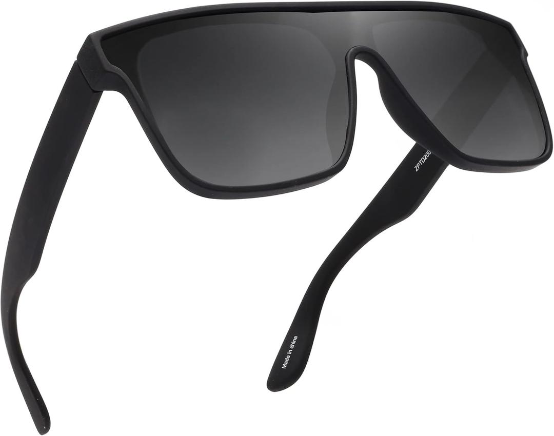 GLINDAR Oversized Square Polarized Sunglasses for Men Women, One Piece Shield Shades UV400 Protection (Matte Black Frame / Polarized Grey Lens)