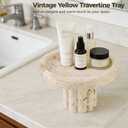 Travertine Tray with Base, 7.3" Round Vanity Decorative Organizer with Base, Countertop Pedestal Tray, Catchall Dish for Jewelry, Perfume, Candles, Vintage Table Organizer