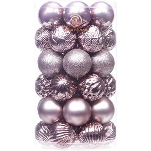 Sea Team 41-Pack Christmas Ball Ornaments with Strings, 60mm/2.36-Inch Small Size Baubles, Shatterproof Plastic Christmas Bulbs, Hanging Decorations for Xmas Tree, Holiday, Wedding, Party, Rose Tan