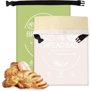 Bread Bags for Homemade, Beeswax Reusable Bread Bag for Sourdough 2-Pack, XL-Reusable Waxed Food Storage Bag to Keep Sourdough Fresh, Freezer-Safe, Eco-Friendly (Khai& Green)