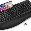 Ergonomic Wireless Keyboard with Cushioned Wrist Rest, Wave Keys, Phone Holder, Comfortable Natural Typing, 2.4GHz Full Size Cordless USB Computer Keyboard for Windows, Mac OS, Laptop, PC (Black)