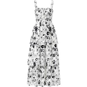 BTFBM Summer Dresses for Women 2026 Floral Spaghetti Strap Wedding Guest Dress Maxi Beach Vacation Clothes (M)