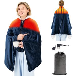 Heated Blanket Battery Operated,Cordless USB Heated Shawl,Outdoor Portable Electric Blanket,USB Heated Throw 3 Heating Levels(Navy)