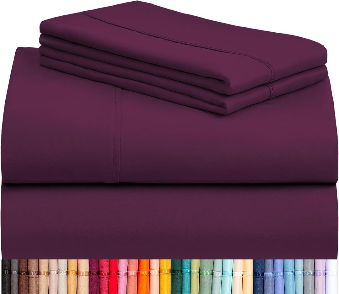LuxClub 3 PC Sheet Set Sheets Deep Pockets 18" Eco Friendly Wrinkle Free Sheets Machine Washable Hotel Bedding Silky Soft - Eggplant Twin