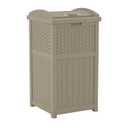 Suncast Hideaway Outdoor Trash Can with Lid - 30 Gallon Trash Can, Dark Taupe, Decorative Wicker-Style Garbage Bin, Weather-Resistant Resin, Fits 30-33 Gallon Bags, Ideal for Patio & Yard, Made in USA
