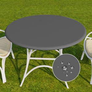 Romanstile Round Vinyl Tablecloth, 100% Waterproof Elastic Fitted Table Covers for 36"- 44" Tables, Wipeable Flannel Backed Plastic Table Cloths for Picnic, Camping, Outdoor - Dark Grey