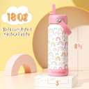 Fimibuke Kids Insulated Water Bottle, 18oz BPA FREE 18/8 Stainless Steel Kids Cup with Straw Travel Tumbler Double Wall Vacuum Leak Proof Toddler Water Bottle for School Boys Girls(1 Pack, Unicorn)