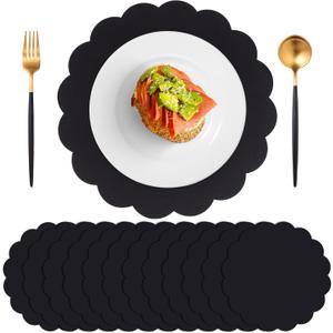 60 Pcs Black Paper Placemats, 13.5 Inch Disposable Scalloped Placemat Round Table Place Mats Decorative Paper for Birthday Party Graduation Celebration Wedding Banquet Bridal Shower Party