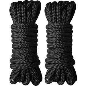 J-FM TWNTHSD Boat Dock Lines - 5/8" x 20' Double Braided Nylon Dock Rope, Marine-Grade with 15" Loop - Black, 2 Pack
