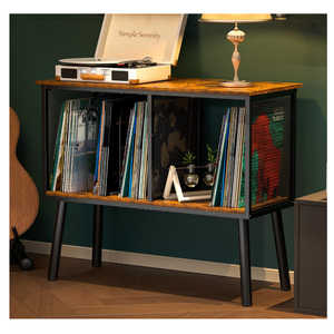 Record Player Stand with Adjustable Divider Vinyl Storage Holder Up to 200 Albums Mid-Century Large Record Player Table Vinyl Holder Turntable Stand End Table for Bedroom & Living Room, Patent Pending