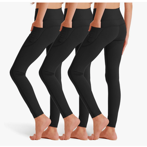 3 Pack Girls' Leggings with Pockets, Ankle Length Athletic Yoga Pants for Kids Clothes, S-M