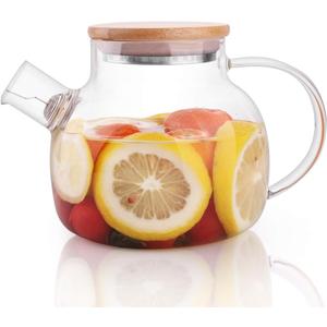 CnGlass Glass Teapot Stovetop Safe,20.3 oz Clear Tea pot with Removable Filter Spout,Loose Leaf and Blooming Tea Maker (20.3oz/600ml)