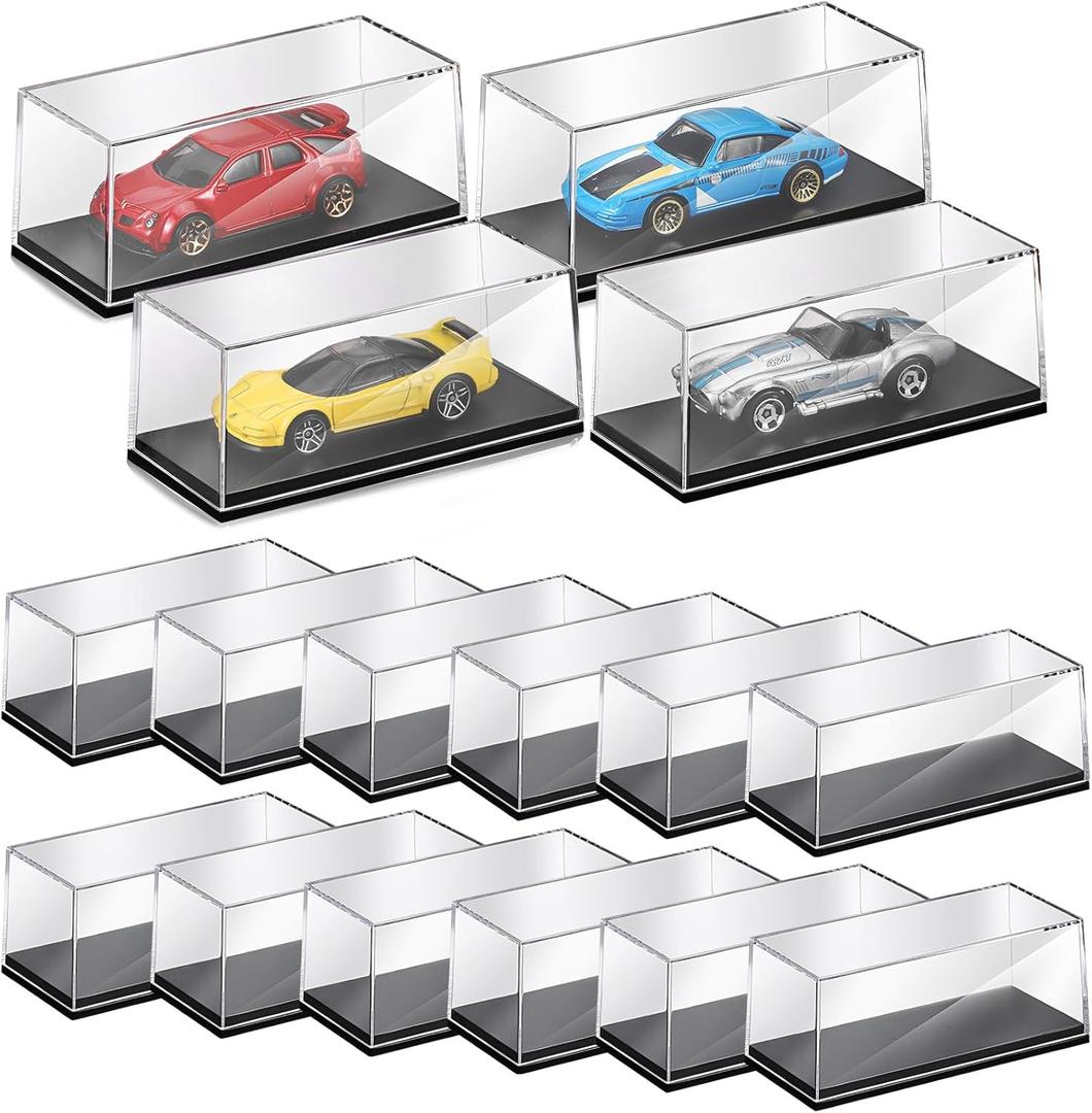 16 Pcs 1/64 Display Case Acrylic Model Cars Display Case 4.17 x 1.81 x 1.81 Inches Clear Plastic Vehicles Toy Cars Storage Collectors