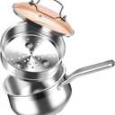 WANGYUANJI 2.5 Quart Stainless Steel Saucepan with Steamer Insert, 2-in-1 Sauce Pot with Lid & Steamer Basket, Tri-Ply Bottom Induction Cookware for Boiling, Soup, Milk, Silver