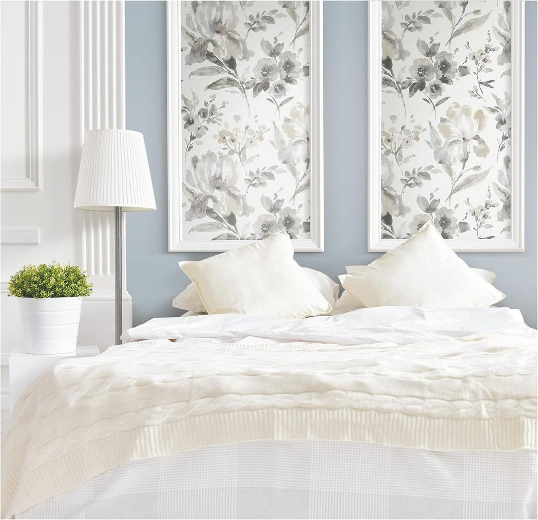 RoomMates RMK12298PL Iris Peel and Stick Wallpaper, Grey, Taupe