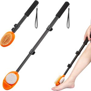 Foot Scrubber with Pumice Stone, 3 in 1 Adjustable Aluminum Tube 15-28 Shower feet Dead Skin Remover, Foot Cleaning Brush for Seniors,Elderly, Disabled Men and Women