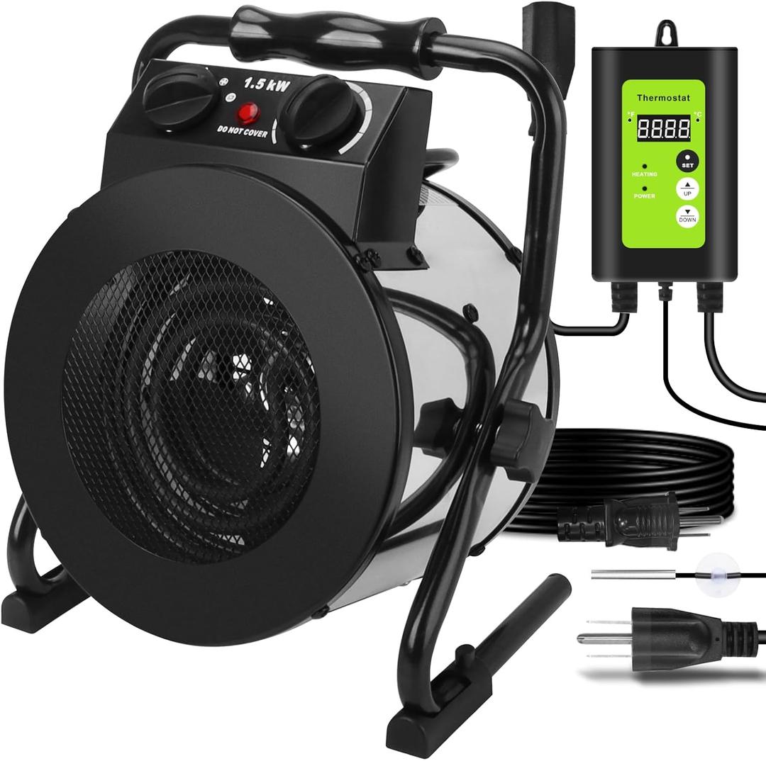 Greenhouse Heater with Digital Thermostat, Grow Tent Heater, Overheat Protection & Fast Heating, Electric Space Heaters for Patio, Garage, Greenhouse