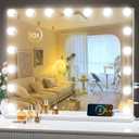 Hasipu Vanity Mirror with Lights, 24" x 20" Hollywood Mirror, Makeup Mirror with 17 Dimmable Bulbs and 10X Magnification, 3 Colors Modes, Touch Control, USB Charging Port, Type-C (Square White)