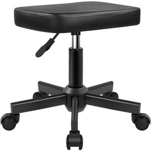 Rolling Stool Height Adjustable 360 Swivel Stool with Wheels Square Seat PU Leather Rolling Stool for Bedroom Counter Shop Salon Massage Home Office Desk (Black)