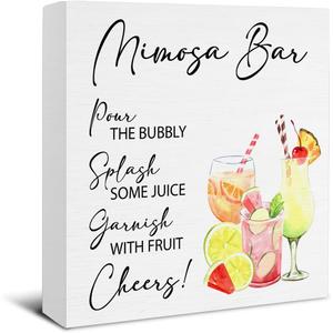 2 x Mimosa Bar Sign - Bridal Shower Decorations - Wedding Engagement Party Decorations - Mimosa Bar Wooden Sign Home Table Shelf Desk Decor - 5 x 5 Inches