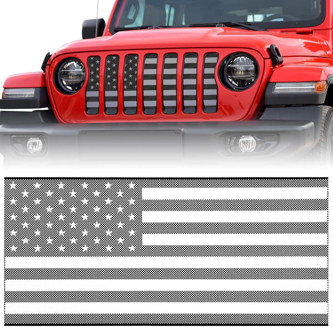 moveland Grill Insert with US Flag - Aluminum Alloy Mesh Grille Grid Insert Screen Compatible with Jeep Wrangler JL & Jeep Gladiator 2018 2019 2020 2021 2022 2023 2024 (29.5x13.75 inches(JL))